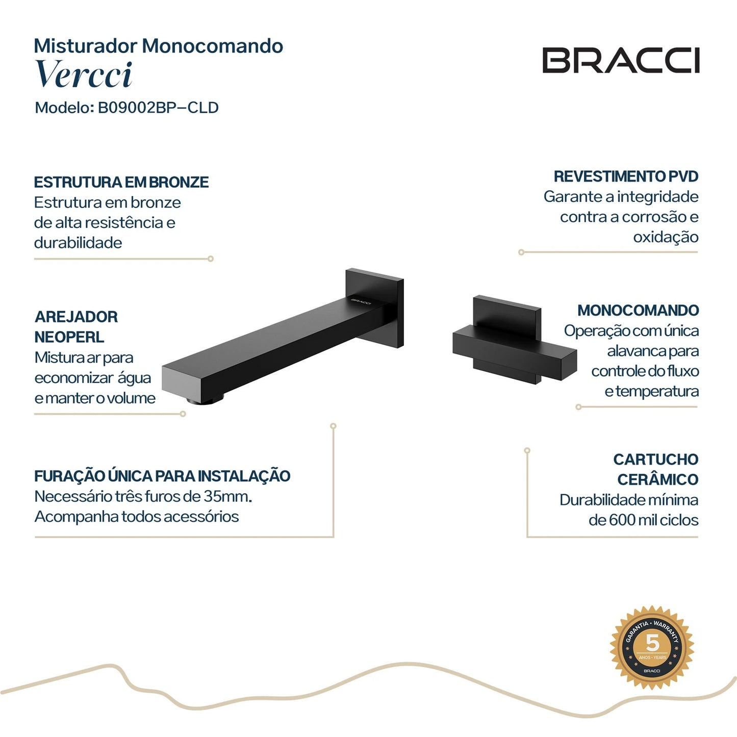 TORNEIRA ÁGUA FRIA PAREDE VERCCI PRETO