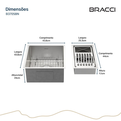 KIT CUBA DE COZINHA 43 CM + CALHA ORGANIZADORA AÇO ESCOVADO