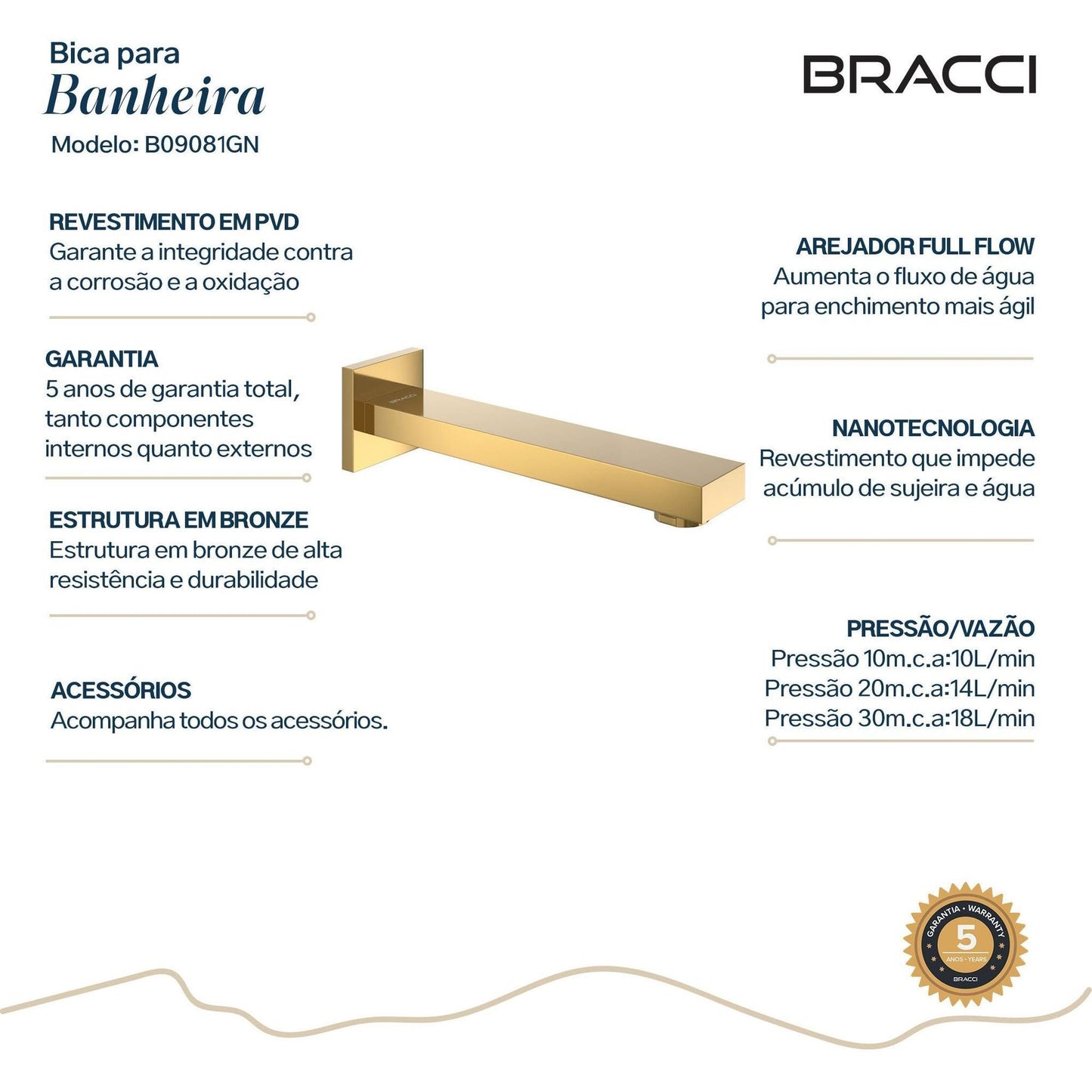BICA PARA BANHEIRA VERCCI DOURADO NANOTECNOLOGIA