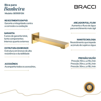 BICA PARA BANHEIRA VERCCI DOURADO NANOTECNOLOGIA