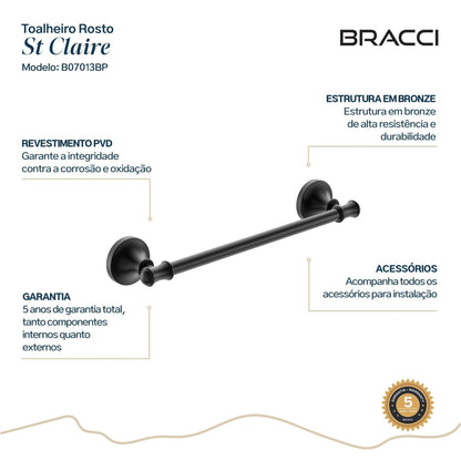 TOALHEIRO ROSTO BARRA ST CLAIRE PRETO PVD