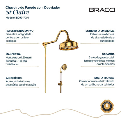 CHUVEIRO COM DESVIADOR DOURADO NANOTECNOLOGIA ST CLAIRE