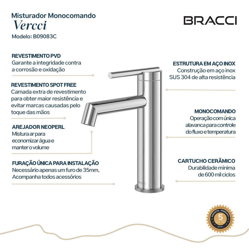 TORNEIRA MONOCOMANDO Q/F ARIA VITA BAIXO CROMADO