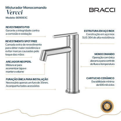 TORNEIRA MONOCOMANDO Q/F ARIA VITA BAIXO CROMADO