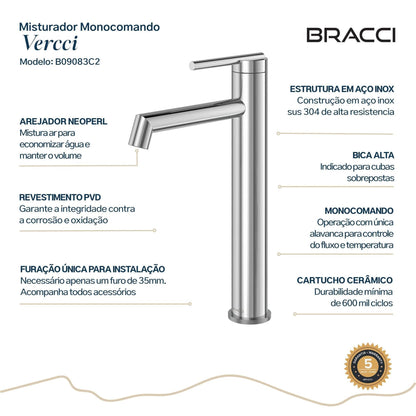TORNEIRA MONOCOMANDO Q/F ARIA VITA ALTO CROMADO
