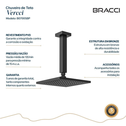 CHUVEIRO TETO VERCCI PRETO FOSCO PVD