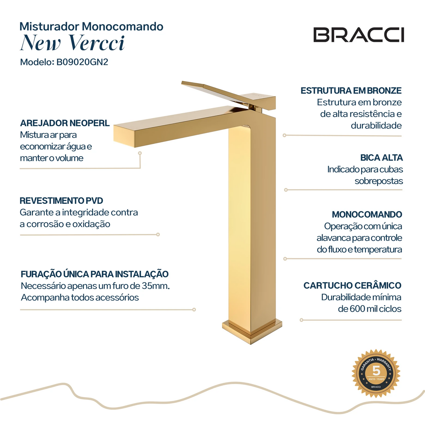 TORNEIRA MONOCOMANDO Q/F NEW VERCCI DOURADO