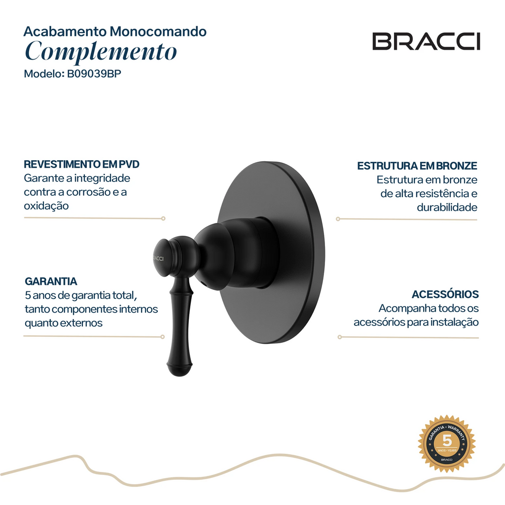 ACABAMENTO MONOCOMANDO CHUVEIRO CLÁSSICO PRETO PVD