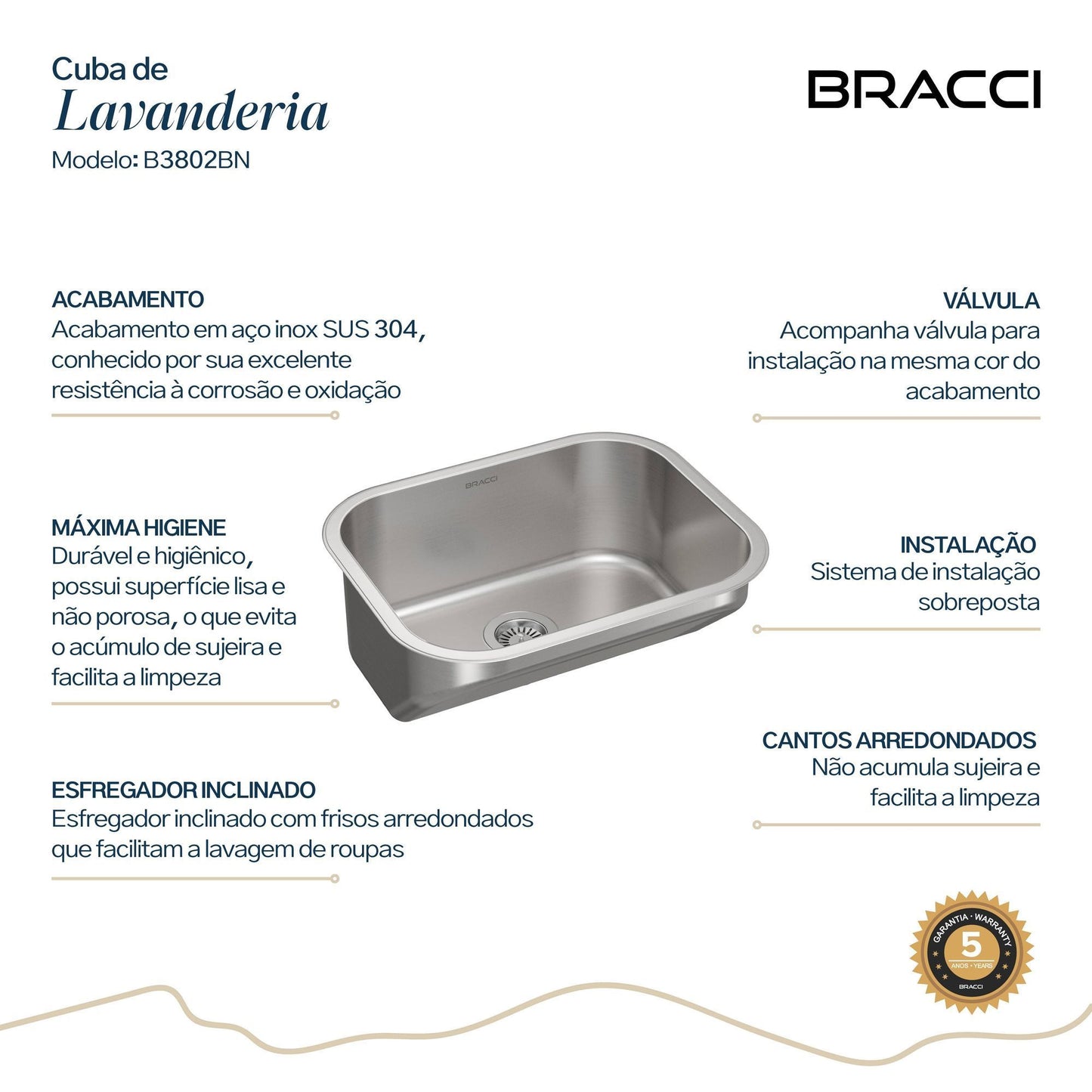 CUBA PARA LAVANDERIA AÇO ESCOVADO