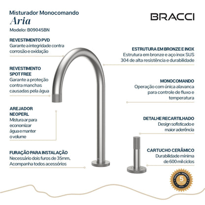 MISTURADOR MONOCOMANDO ARIA AÇO ESCOVADO