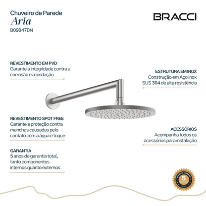 CHUVEIRO PAREDE ARIA AÇO ESCOVADO