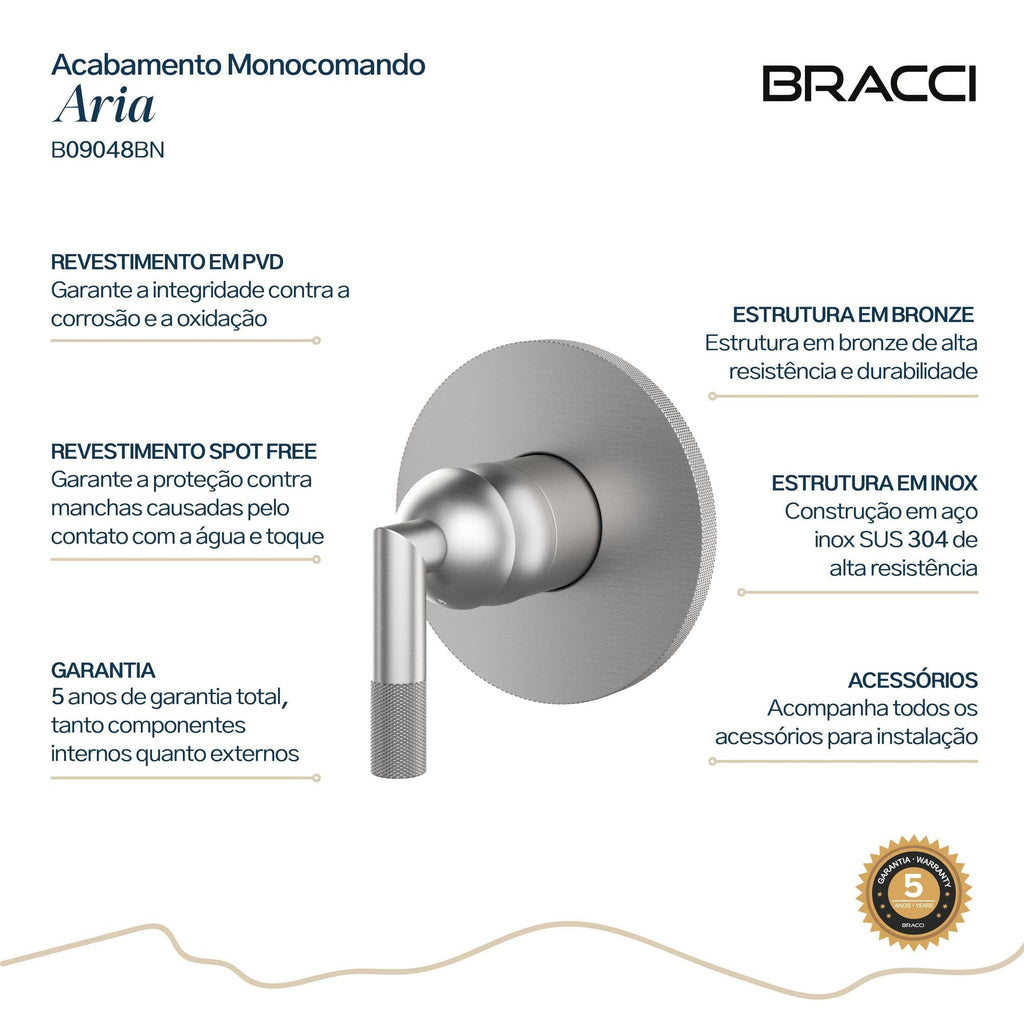 ACABAMENTO MONOCOMANDO CHUVEIRO ARIA AÇO ESCOVADO