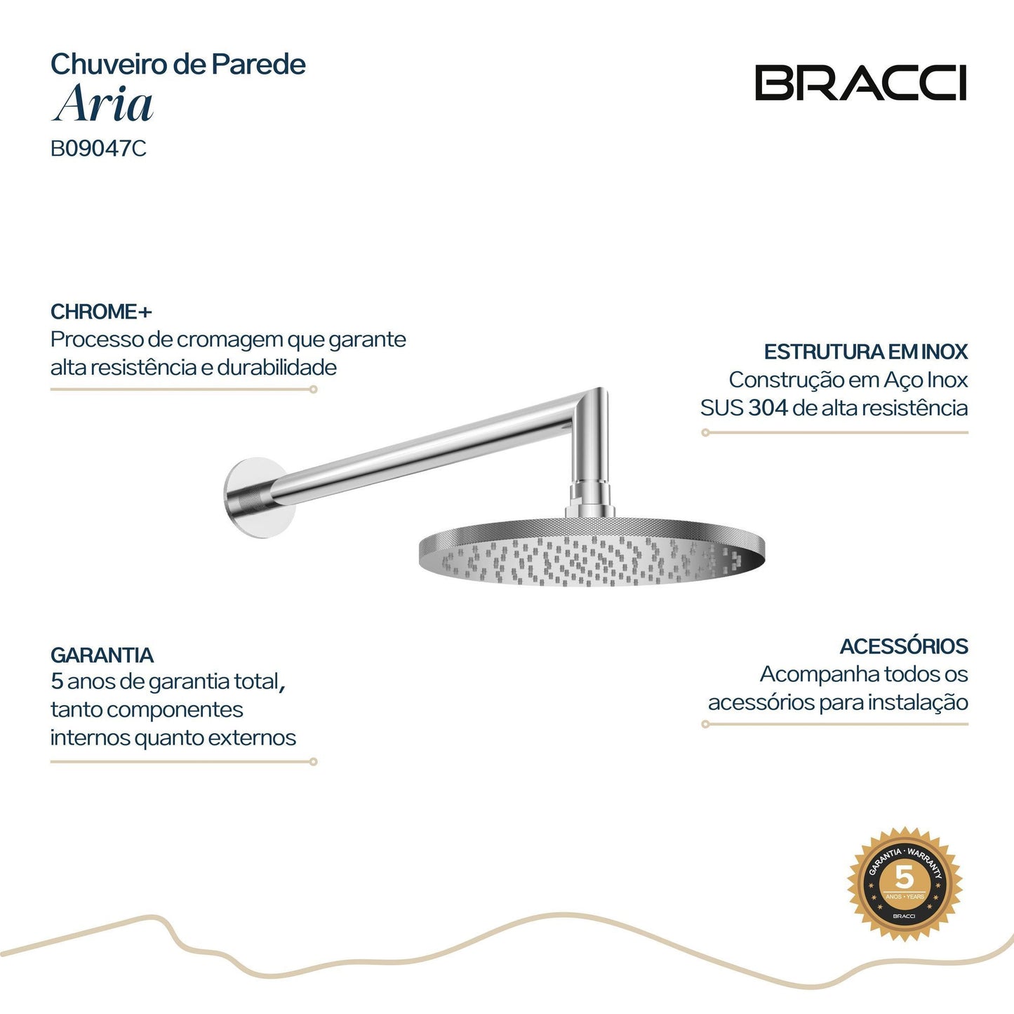 CHUVEIRO PAREDE ARIA CROMADO