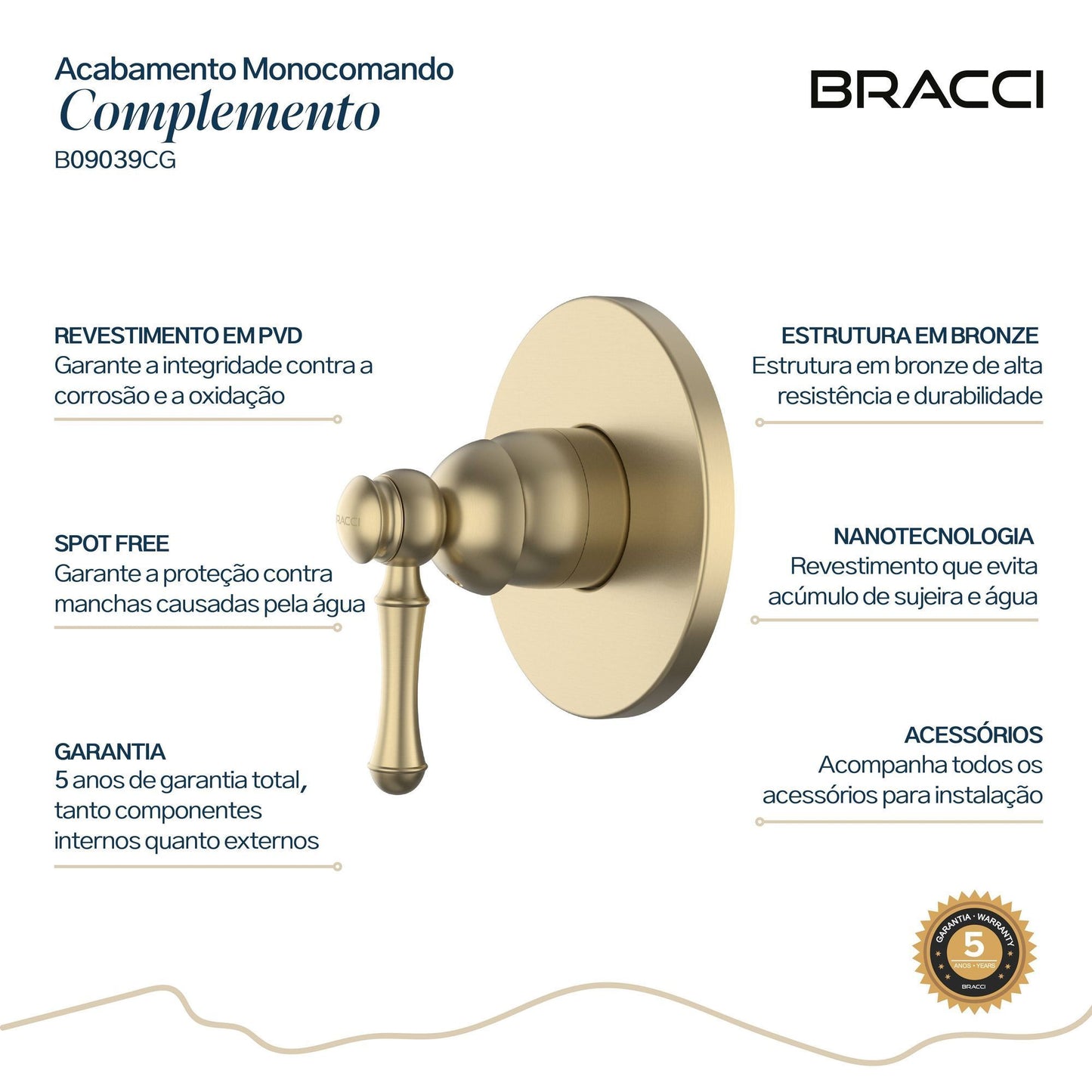 ACABAMENTO MONOCOMANDO CHUVEIRO CLÁSSICO CHAMPAGNE GOLD