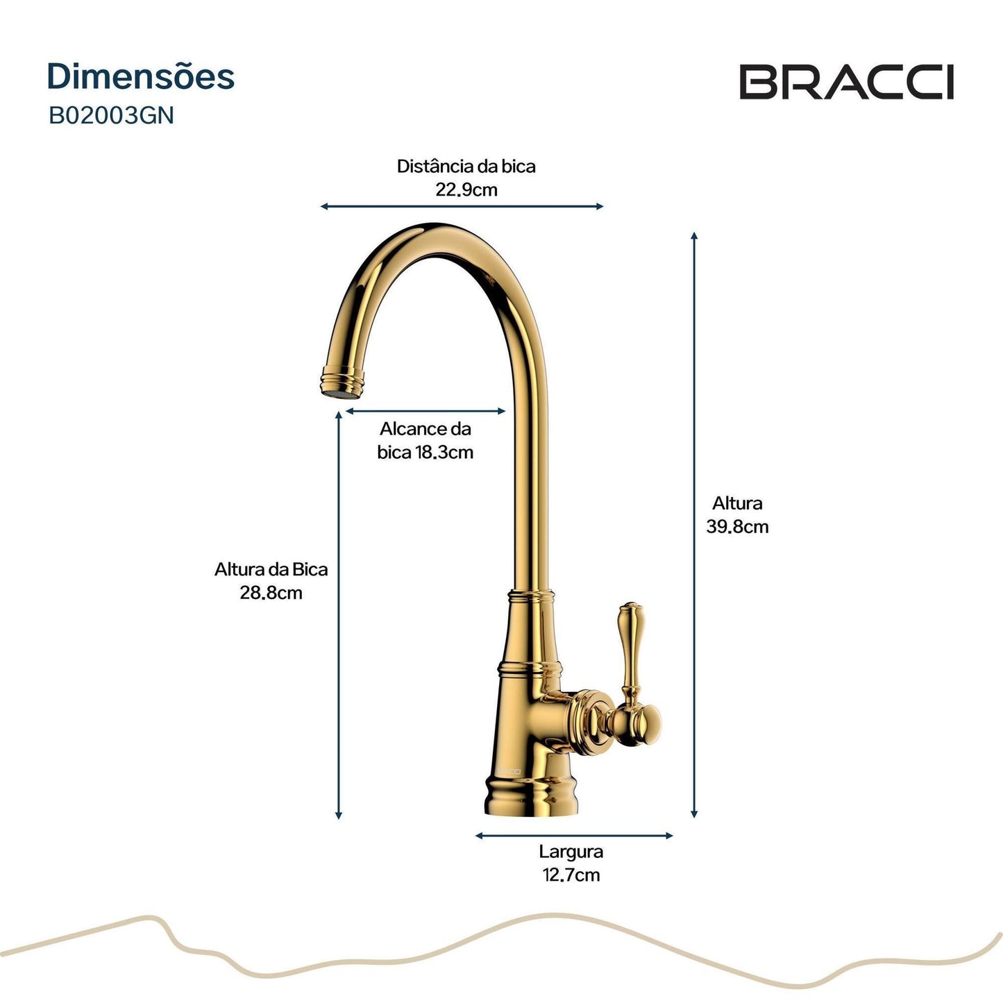 MISTURADOR MONOCOM ST CLAIRE ALTO DOURADO NANOTECNOLOGIA