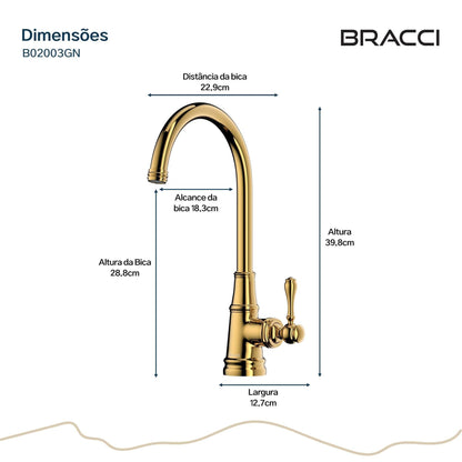 MISTURADOR MONOCOM ST CLAIRE ALTO DOURADO NANOTECNOLOGIA