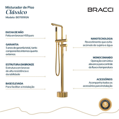 MISTURADOR MONOC PISO DOURADO PARA BANHEIRA NANOTECNOLOGIA