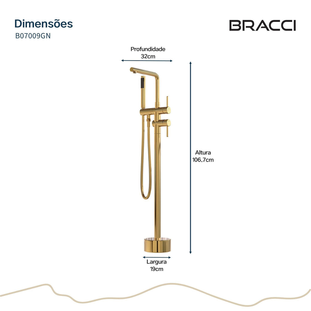 MISTURADOR MONOC PISO DOURADO PARA BANHEIRA NANOTECNOLOGIA