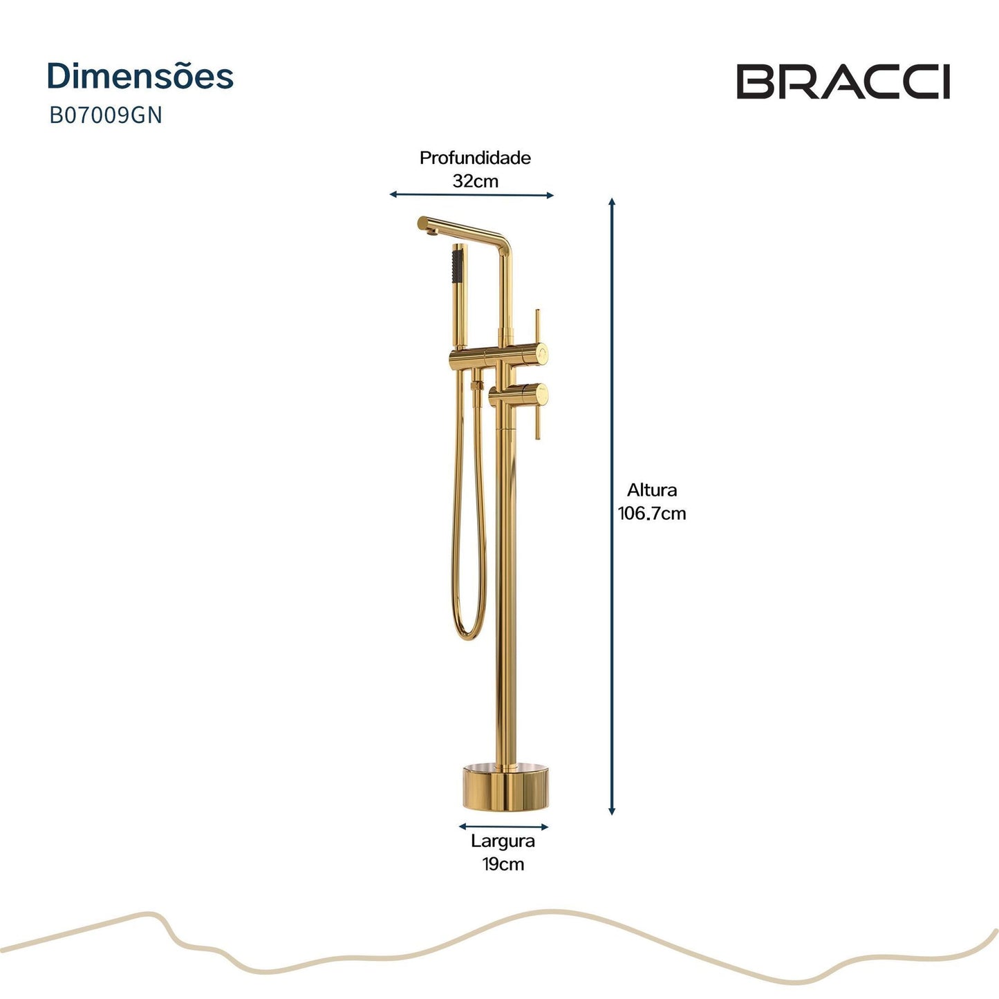 MISTURADOR MONOC PISO DOURADO PARA BANHEIRA NANOTECNOLOGIA