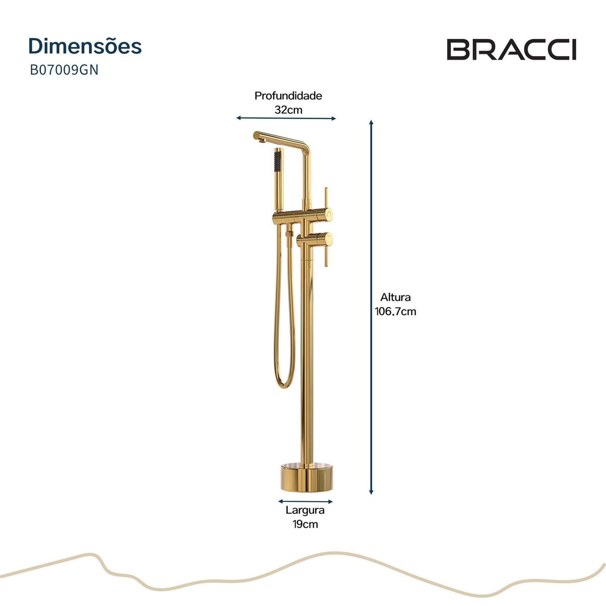 MISTURADOR MONOC PISO DOURADO PARA BANHEIRA NANOTECNOLOGIA