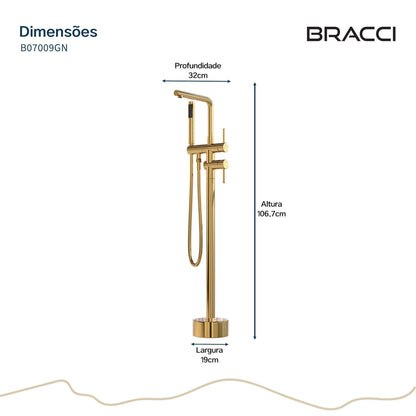 MISTURADOR MONOC PISO DOURADO PARA BANHEIRA NANOTECNOLOGIA