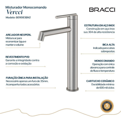 TORNEIRA MONOCOMANDO Q/F ARIA VITA ALTO AÇO ESCOVADO