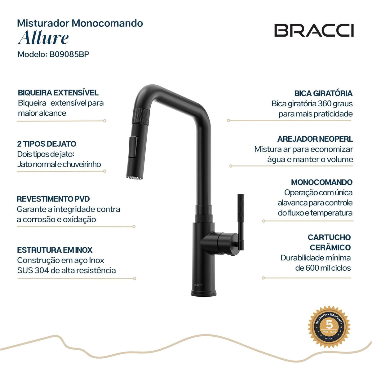 TORNEIRA MONOCOMANDO Q/F ALLURE PRETO FOSCO