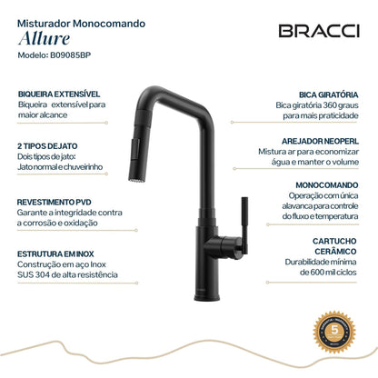 TORNEIRA MONOCOMANDO Q/F ALLURE PRETO FOSCO