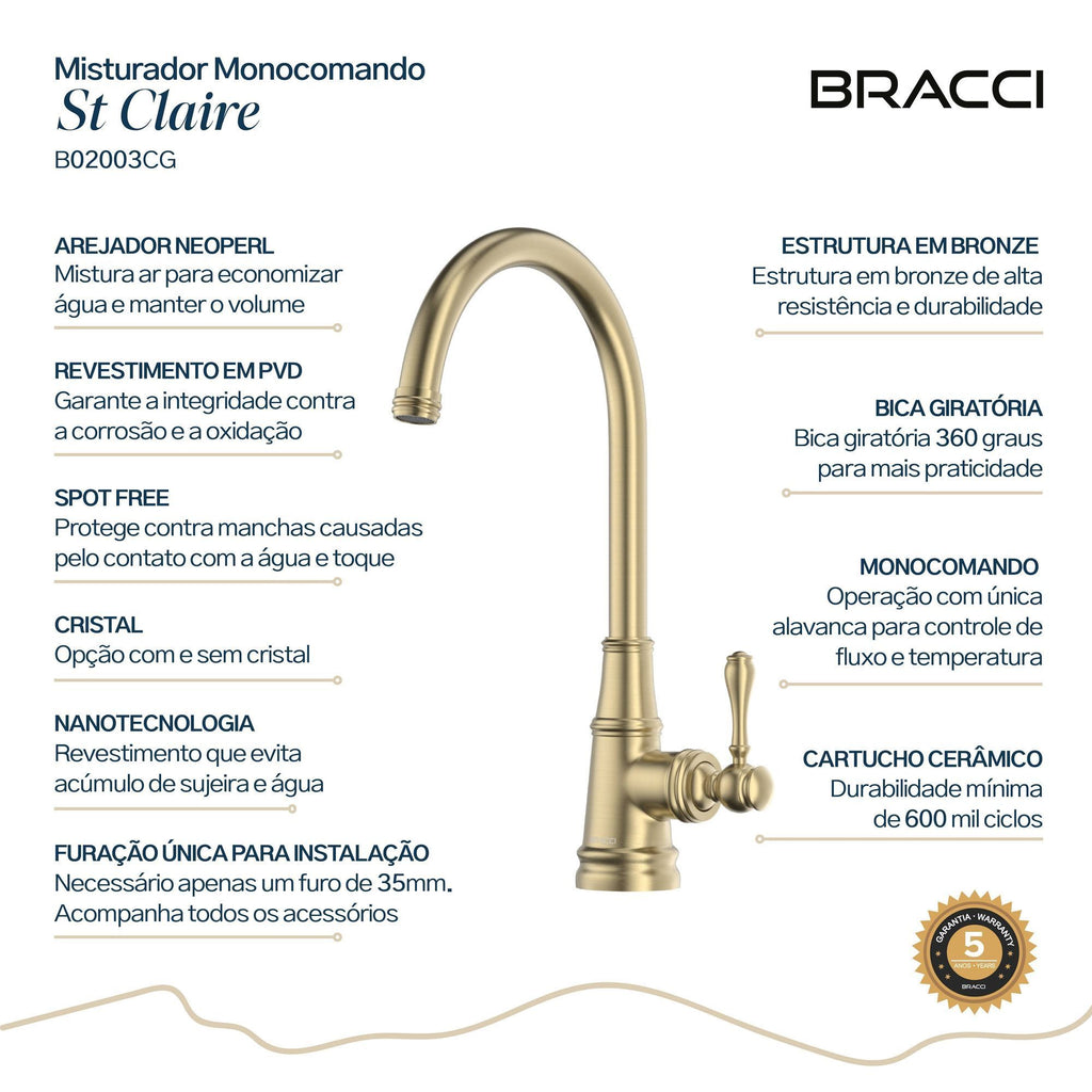 MISTURADOR MONOCOM CHAMPAGNE GOLD ST CLAIRE
