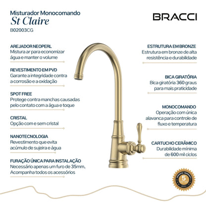 MISTURADOR MONOCOM CHAMPAGNE GOLD ST CLAIRE