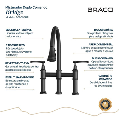 TORNEIRA DUPLO COMANDO Q/F BRIDGE PRETO PVD