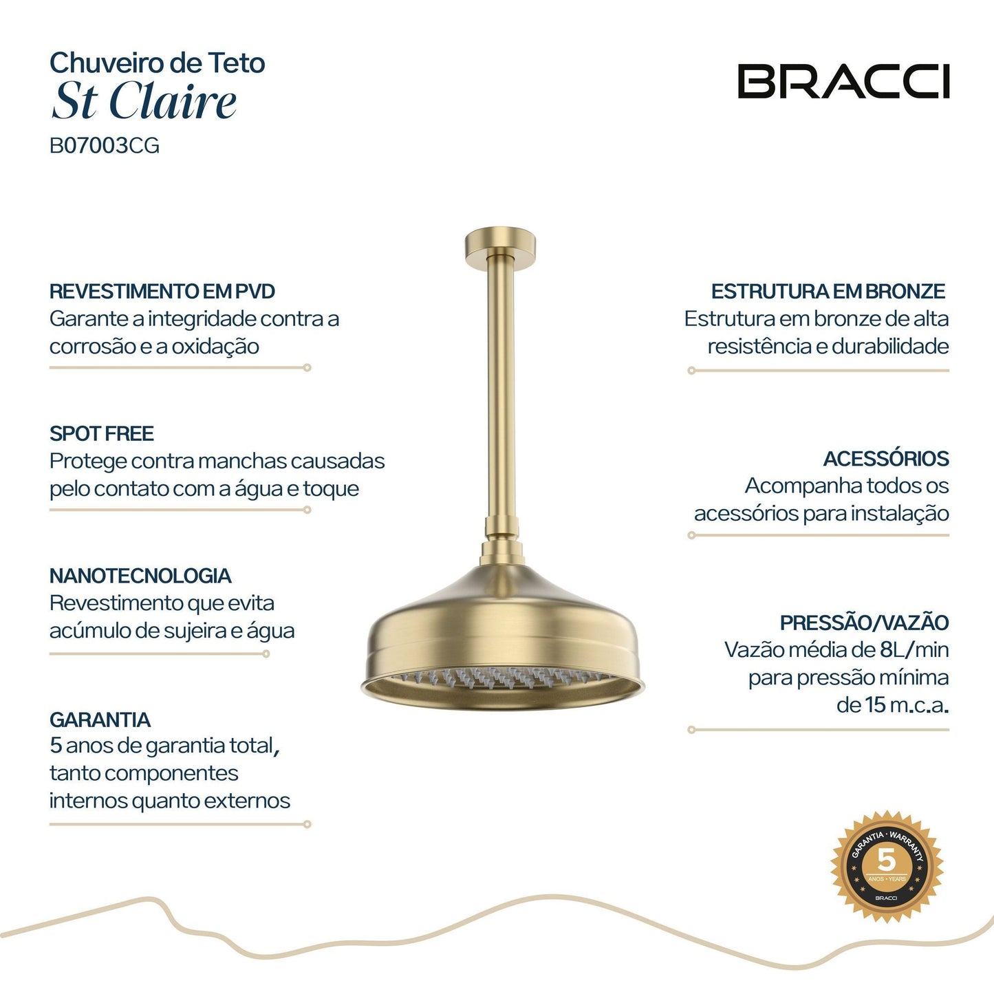CHUVEIRO DE TETO CHAMPAGNE GOLD