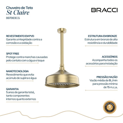 CHUVEIRO DE TETO CHAMPAGNE GOLD