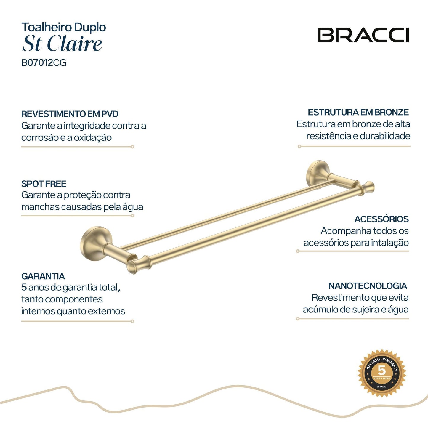 TOALHEIRO DUPLO ST CLAIRE CHAMPAGNE GOLD