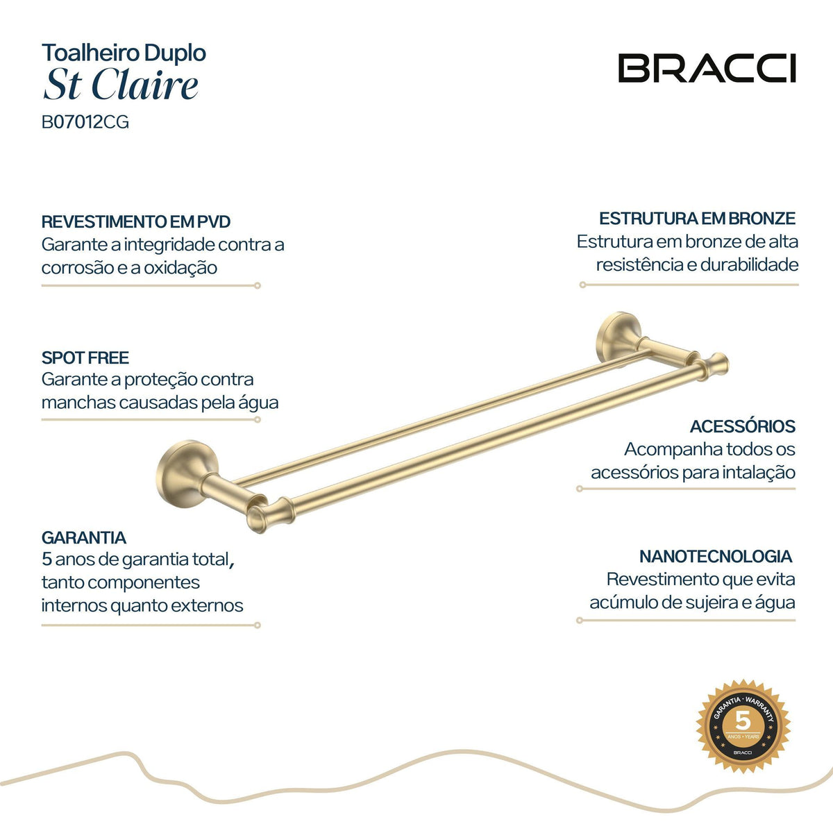 TOALHEIRO DUPLO ST CLAIRE CHAMPAGNE GOLD
