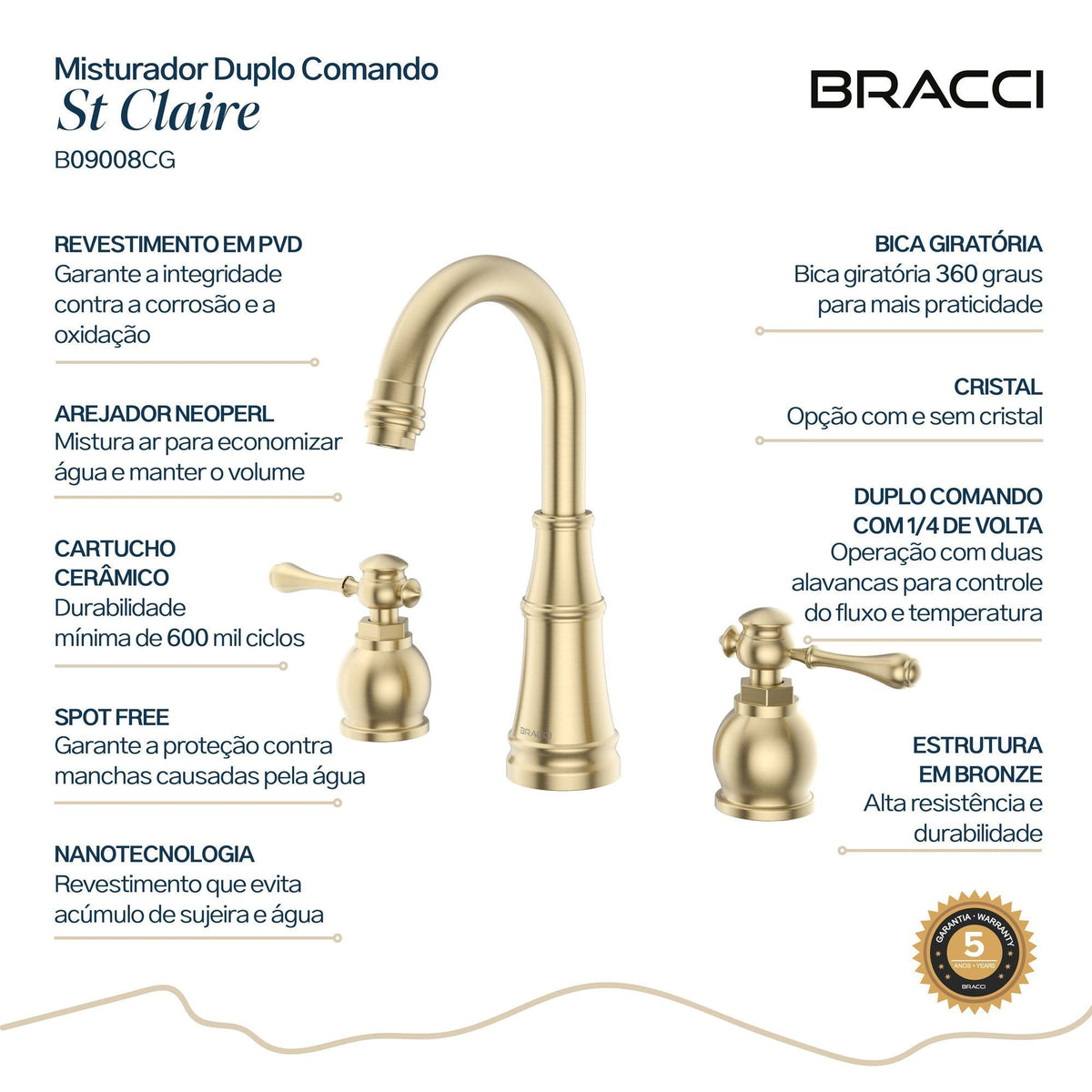 MISTURADOR DUPLO COMANDO CHAMPAGNE GOLD ST CLAIRE