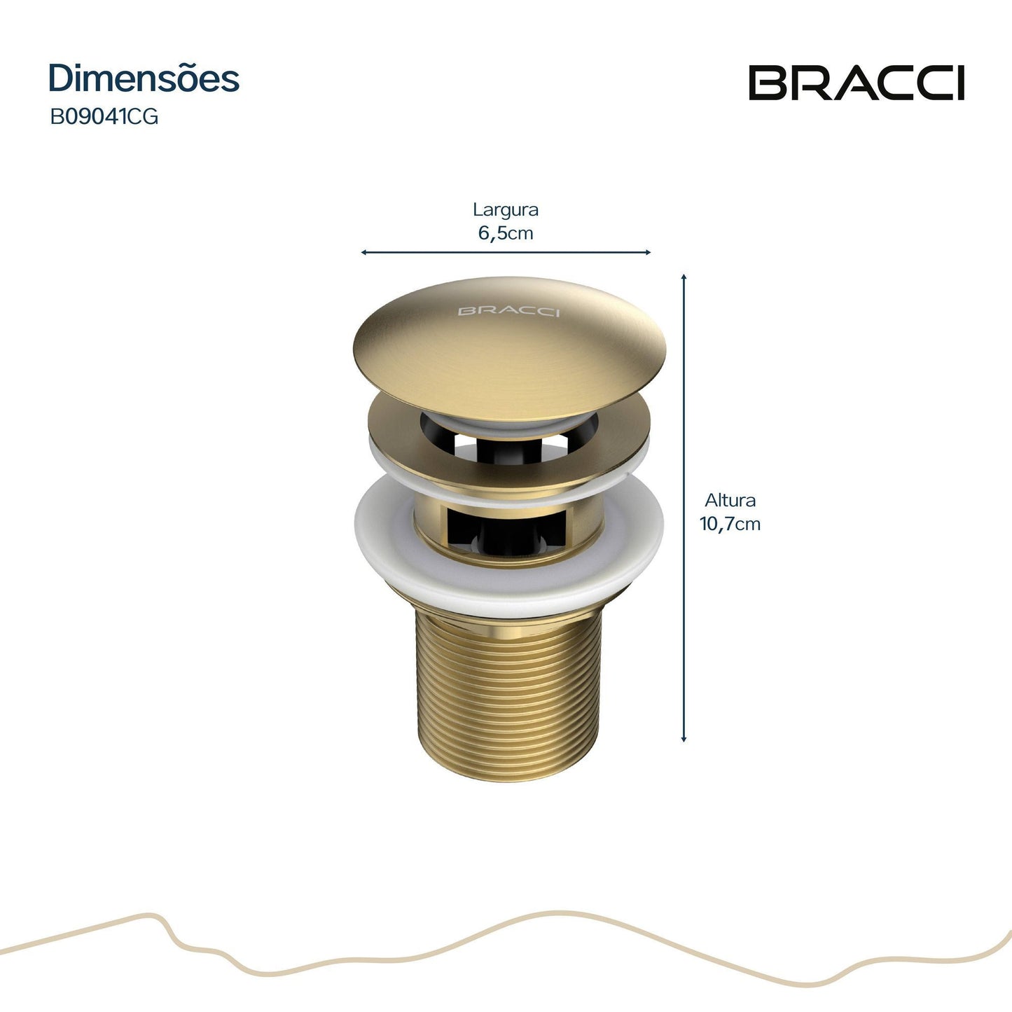 VÁLVULA DE ESCOAMENTO CHAMPAGNE GOLD COM LADRÃO