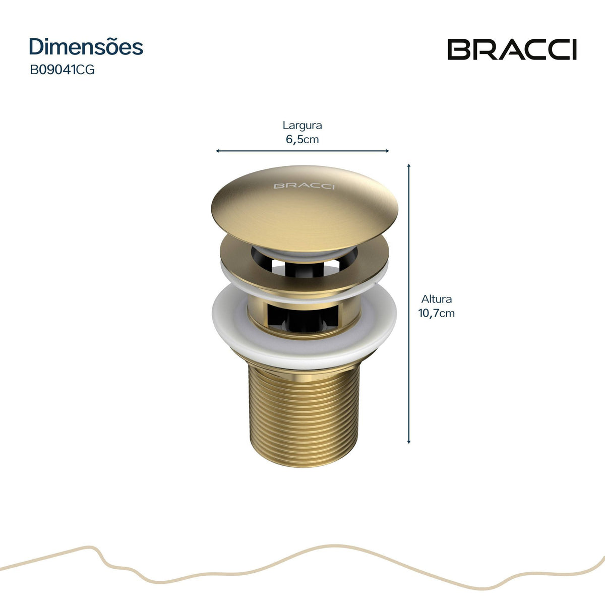 VÁLVULA DE ESCOAMENTO CHAMPAGNE GOLD COM LADRÃO