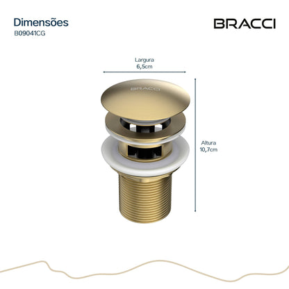 VÁLVULA DE ESCOAMENTO CHAMPAGNE GOLD COM LADRÃO