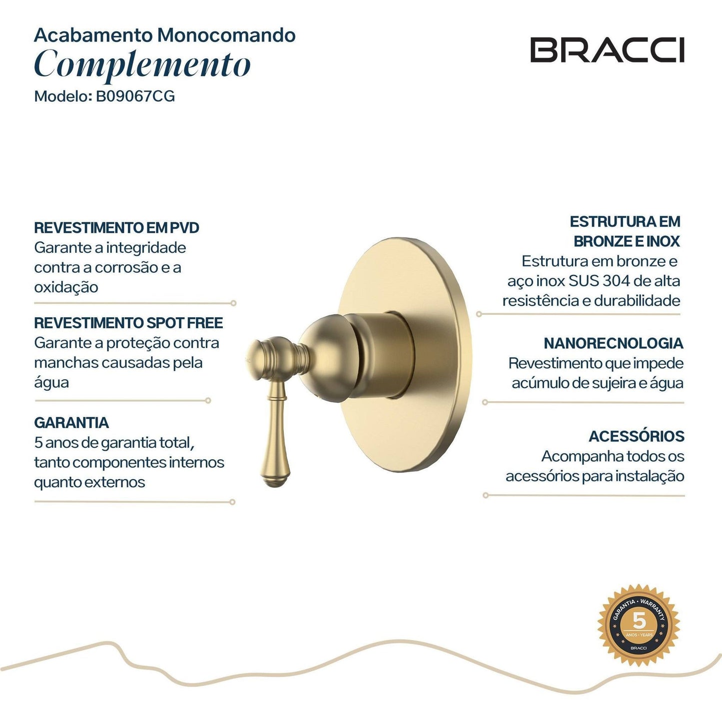 ACABAMENTO MONOCOMANDO CHUVEIRO CLÁSSICO DOCOL 3/4 CHAMPAGNE GOLD