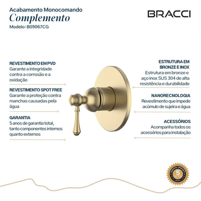 ACABAMENTO MONOCOMANDO CHUVEIRO CLÁSSICO DOCOL 3/4 CHAMPAGNE GOLD