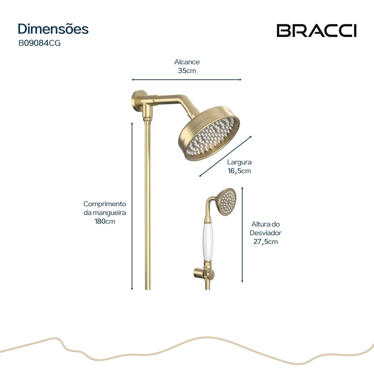 CHUVEIRO ST CLAIRE COM DESVIADOR CHAMPAGNE GOLD