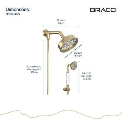 CHUVEIRO ST CLAIRE COM DESVIADOR CHAMPAGNE GOLD