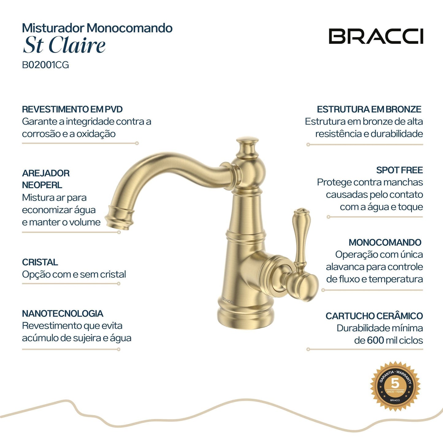 TORNEIRA MONOCOMANDO Q/F ST CLAIRE CHAMPAGNE GOLD