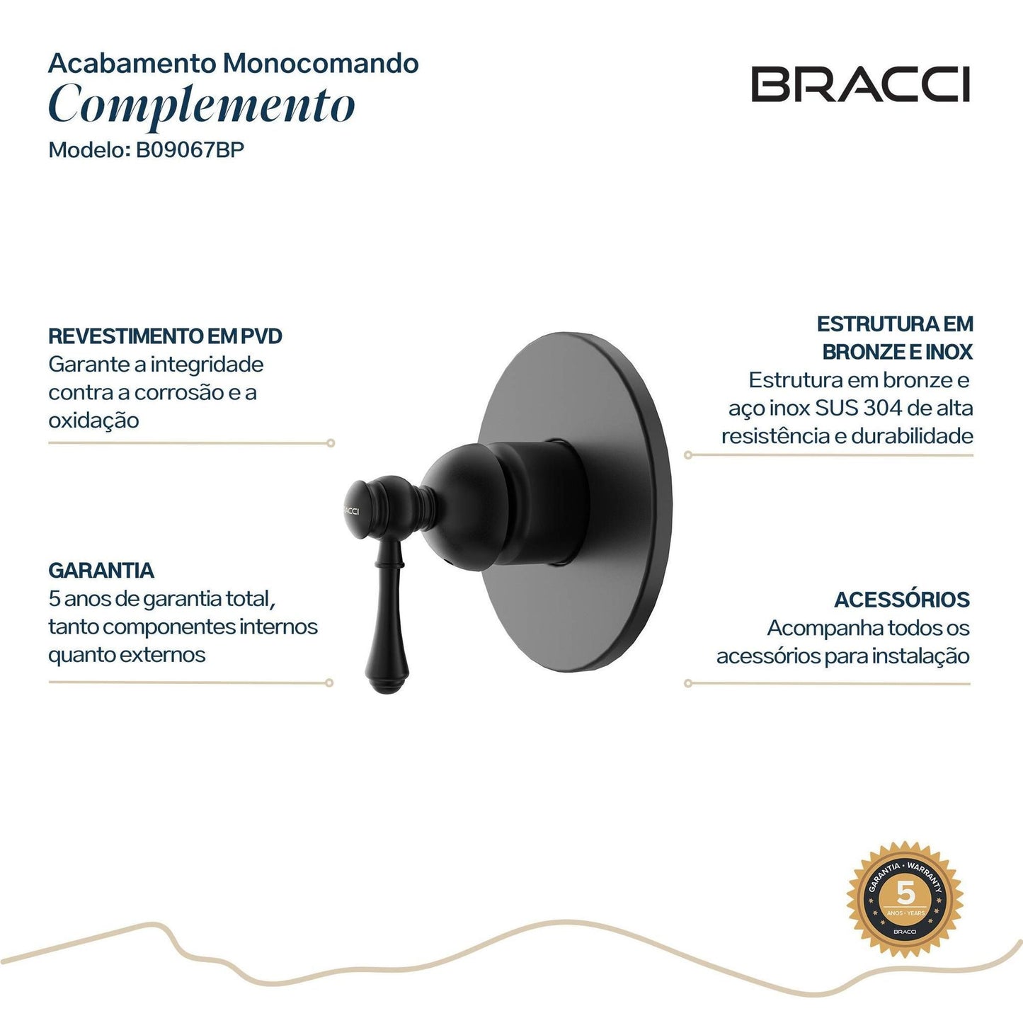 ACABAMENTO MONOCOMANDO CHUVEIRO CLÁSSICO DOCOL 3/4 PRETO PVD