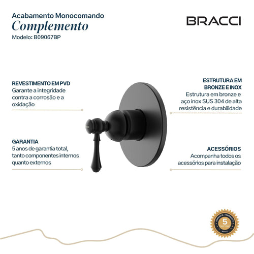ACABAMENTO MONOCOMANDO CHUVEIRO CLÁSSICO DOCOL 3/4 PRETO PVD