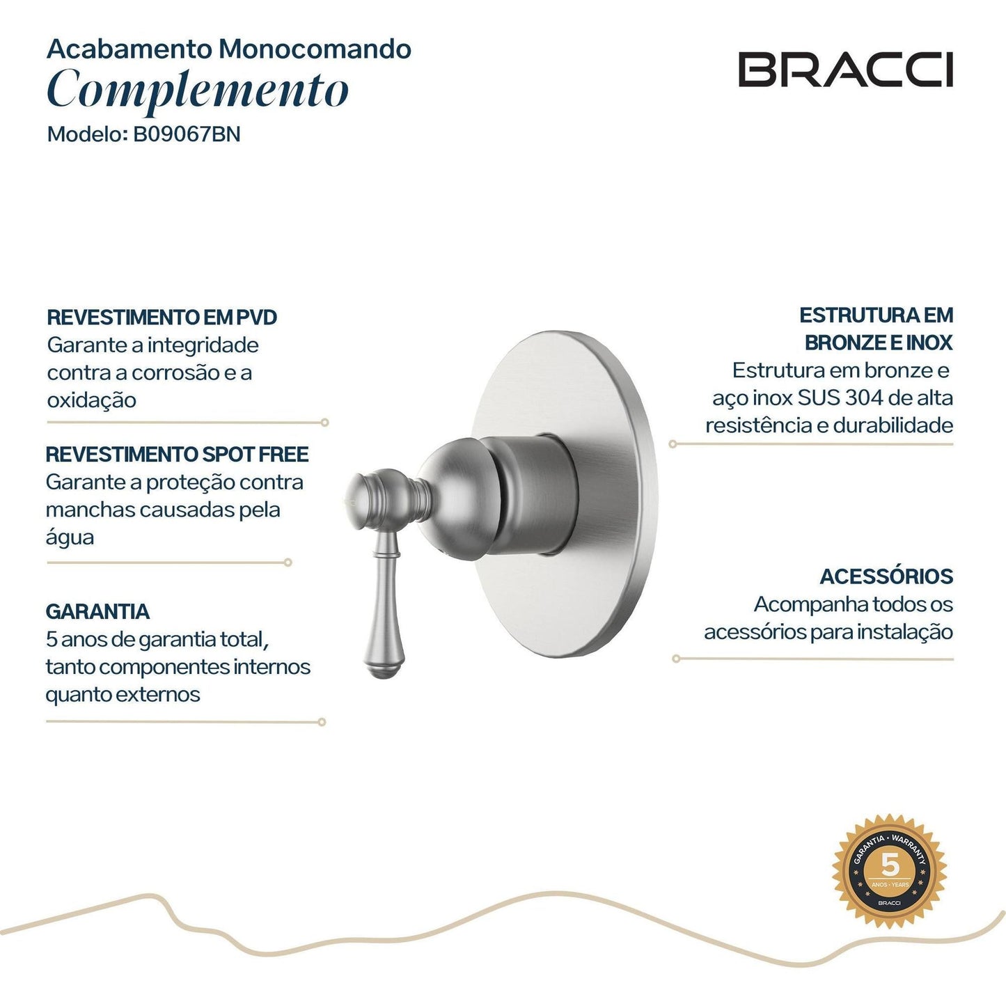 ACABAMENTO MONOCOMANDO CHUVEIRO CLÁSSICO DOCOL 3/4 AÇO ESCOVADO