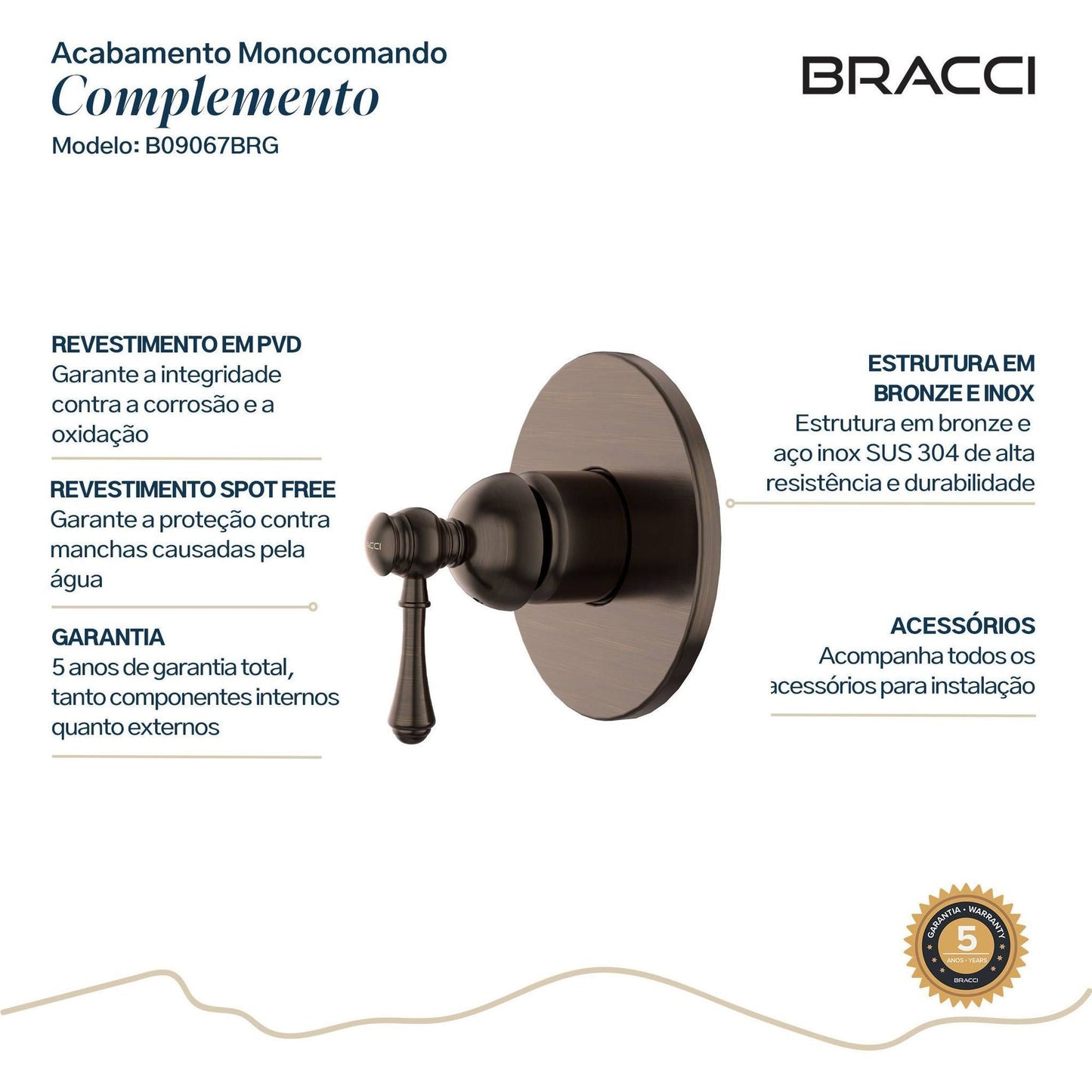 ACABAMENTO MONOCOMANDO CHUVEIRO CLÁSSICO DOCOL 3/4 BRONZE ESCOVADO