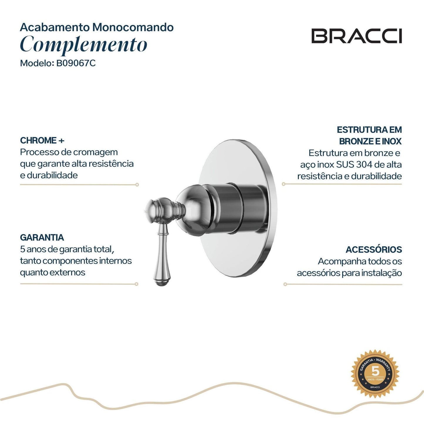 ACABAMENTO MONOCOMANDO CHUVEIRO CLÁSSICO DOCOL 3/4 CROMADO