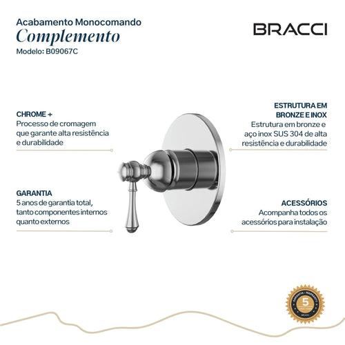ACABAMENTO MONOCOMANDO CHUVEIRO CLÁSSICO DOCOL 3/4 CROMADO